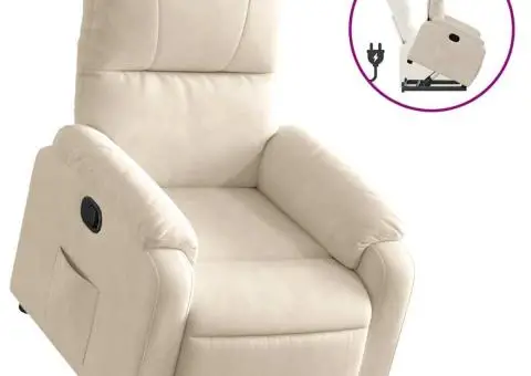 Fotoliu rabatabil cu ridicare, bej, microfibră - 2/5