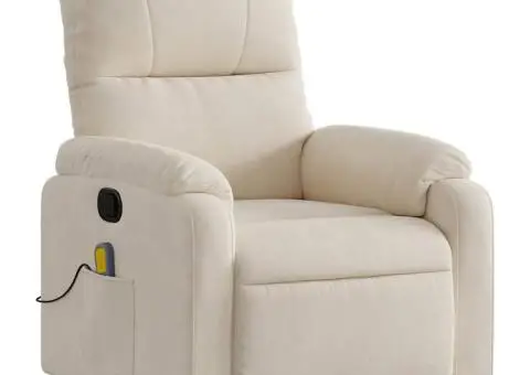 Fotoliu de masaj rabatabil cu ridicare, bej, microfibră - 4/5