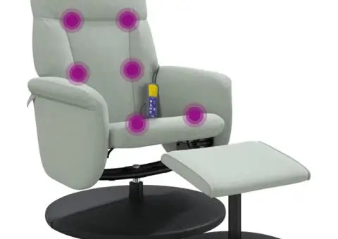 Fotoliu de masaj rabatabil cu taburet, gri deschis, catifea - 2/5