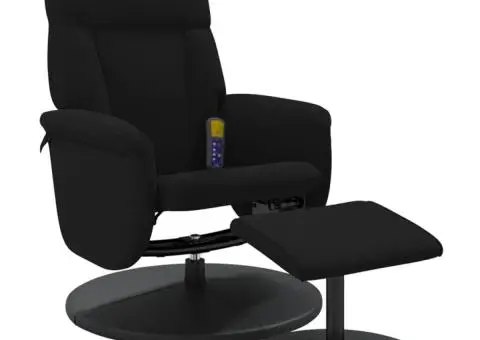 Fotoliu de masaj rabatabil cu taburet, negru, catifea - 3/5