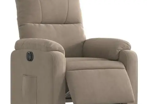 Fotoliu rabatabil electric, gri taupe, microfibră - 3/5