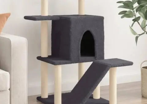Ansamblu de pisici, stâlpi din funie sisal, gri închis, 97 cm - 1/5