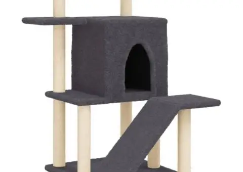 Ansamblu de pisici, stâlpi din funie sisal, gri închis, 97 cm - 2/5