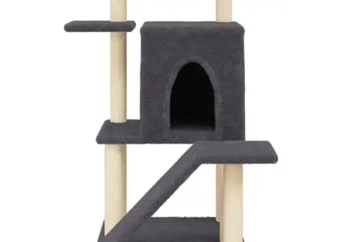 Ansamblu de pisici, stâlpi din funie sisal, gri închis, 97 cm - 4/5