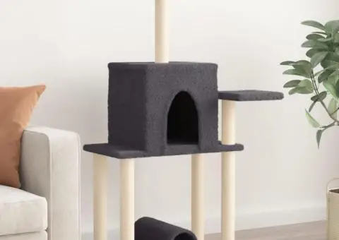 Ansamblu pisici cu stâlpi din funie sisal, gri închis, 122 cm - 1/5