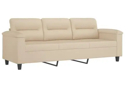 Set de canapele cu perne, 2 piese, crem, microfibră - 4/5