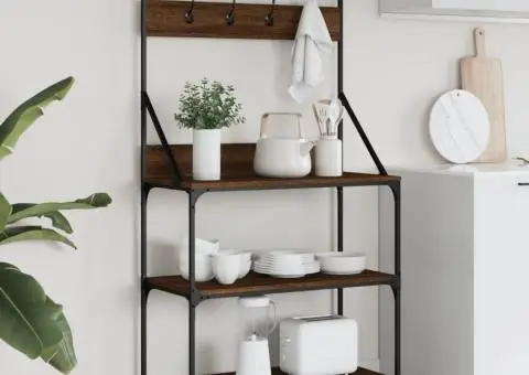 Raft brutărie cu cârlige și 4 niveluri, stejar maro - 1/5