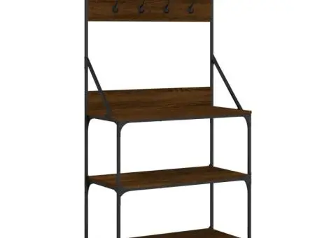 Raft brutărie cu cârlige și 4 niveluri, stejar maro - 2/5