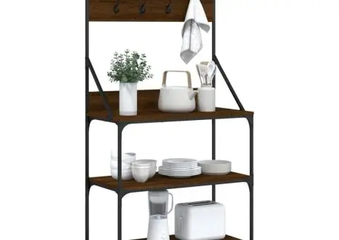 Raft brutărie cu cârlige și 4 niveluri, stejar maro - 4/5