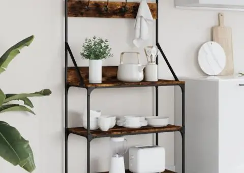 Raft brutărie cu cârlige și 4 niveluri, stejar fumuriu - 1/5