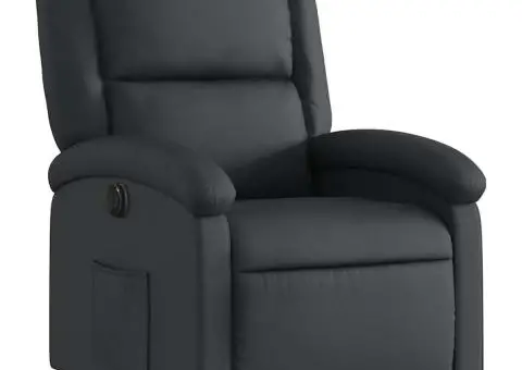 Fotoliu rabatabil electric cu ridicare, negru, piele naturală - 4/5