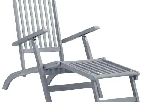 Șezlong exterior, suport picioare și pernă, lemn masiv acacia - 2/5