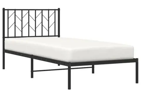 Cadru de pat metalic cu tăblie, negru, 90x190 cm - 3/5