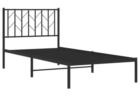 Cadru de pat metalic cu tăblie, negru, 90x190 cm - 4/5