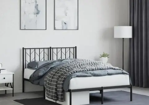 Cadru de pat metalic cu tăblie, negru, 120x190 cm - 1/5