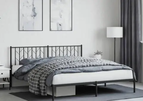 Cadru de pat metalic cu tăblie, negru, 180x200 cm - 1/5