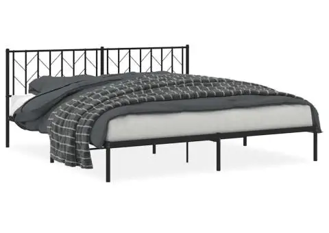 Cadru de pat metalic cu tăblie, negru, 193x203 cm - 2/5