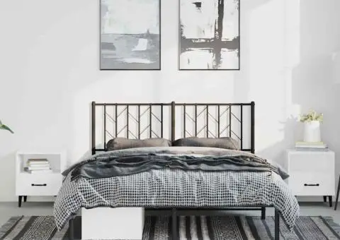 Cadru de pat metalic cu tăblie, negru, 193x203 cm - 3/5