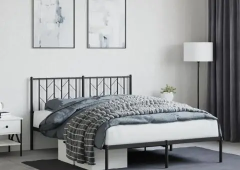 Cadru de pat metalic cu tăblie, negru, 135x190 cm - 1/5
