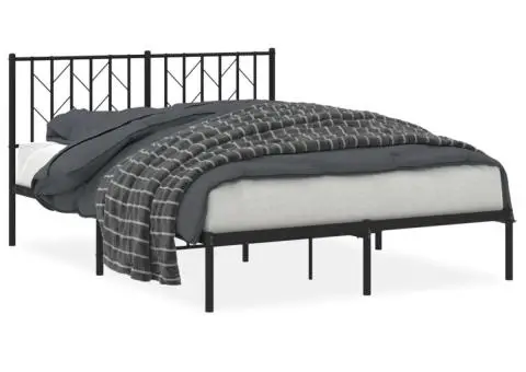 Cadru de pat metalic cu tăblie, negru, 135x190 cm - 2/5