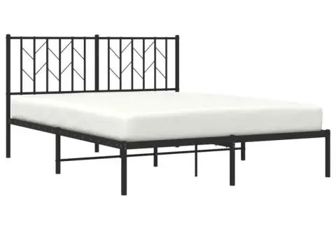 Cadru de pat metalic cu tăblie, negru, 135x190 cm - 3/5