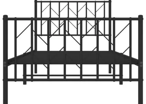 Cadru pat metalic cu tăblii de cap/picioare, negru, 90x200 cm - 5/5