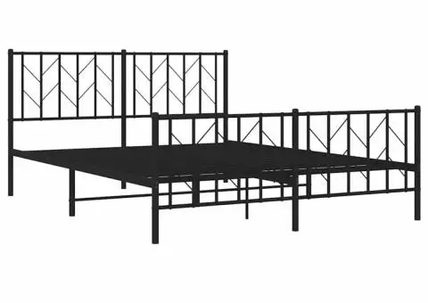 Cadru pat metalic cu tăblie de cap/picioare, negru, 150x200 cm - 4/5