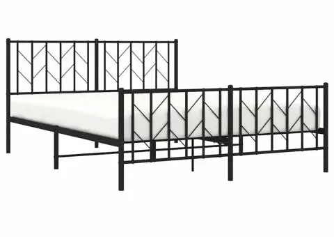 Cadru pat metalic cu tăblie de cap/picioare, negru, 150x200 cm - 5/5