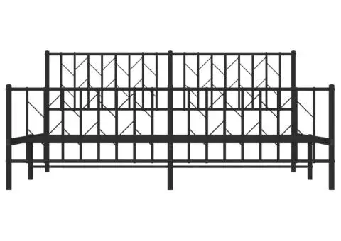 Cadru pat metalic cu tăblii de cap/picioare, negru, 183x213 cm - 5/5