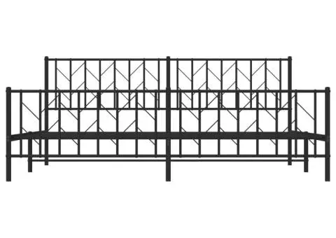 Cadru pat metalic cu tăblii de cap/picioare, negru, 200x200 cm - 5/5