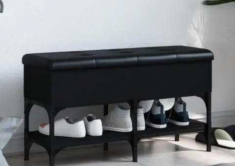 Bancă de pantofi, negru, 82x32x45 cm, lemn prelucrat - 1/5