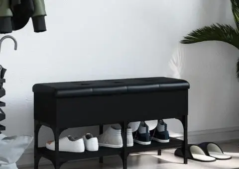 Bancă de pantofi, negru, 82x32x45 cm, lemn prelucrat - 3/5