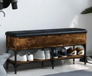 vidaXL Bancă de pantofi, stejar fumuriu, 102x32x45 cm, lemn prelucrat