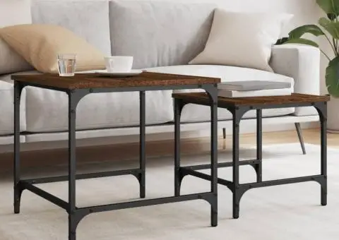 Mese suprapuse de cafea, 2 buc, stejar maro, lemn prelucrat - 1/5