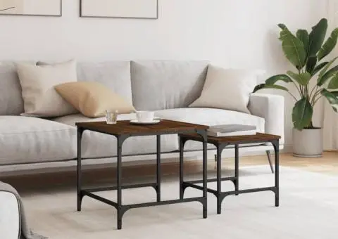 Mese suprapuse de cafea, 2 buc, stejar maro, lemn prelucrat - 3/5