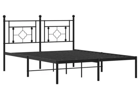 Cadru de pat metalic cu tăblie, negru, 140x190 cm - 4/5