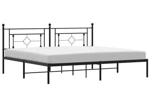 Cadru de pat metalic cu tăblie, negru, 193x203 cm - 2/5