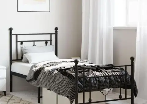 Cadru pat metalic cu tăblii de cap/picioare, negru, 75x190 cm - 1/5