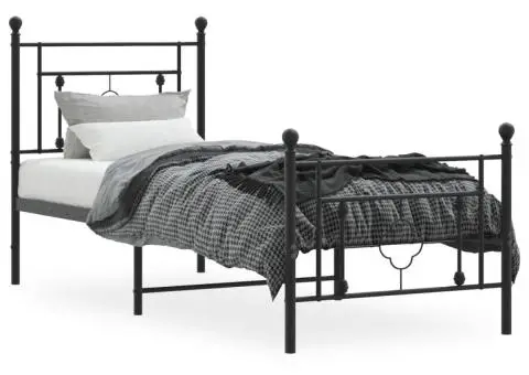 Cadru pat metalic cu tăblii de cap/picioare, negru, 75x190 cm - 3/5