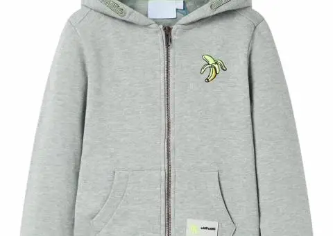 Hanorac pentru copii cu glugă și fermoar, kaki deschis melanj, 140 - 1/5