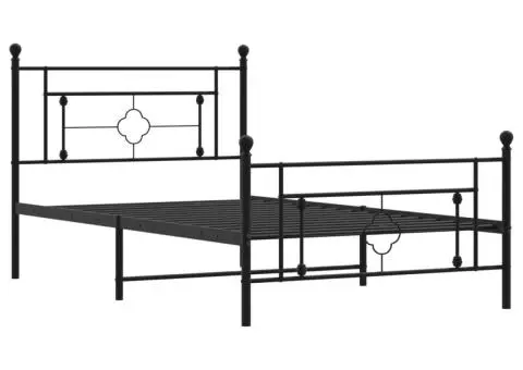 Cadru pat metalic cu tăblii de cap/picioare, negru, 107x203 cm - 4/5