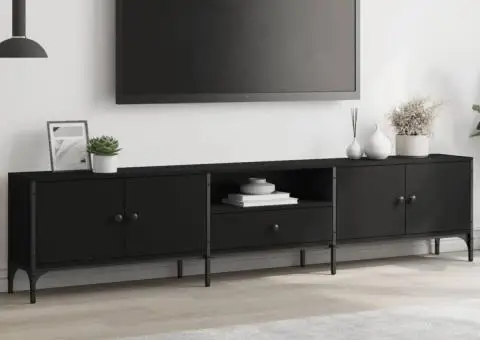 Comodă TV cu sertar, negru, 200x25x44 cm, lemn prelucrat - 1/5