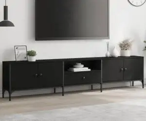 vidaXL Comodă TV cu sertar, negru, 200x25x44 cm, lemn prelucrat