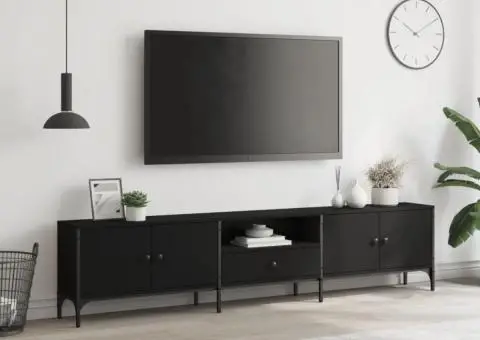 Comodă TV cu sertar, negru, 200x25x44 cm, lemn prelucrat - 3/5