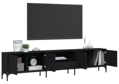 Comodă TV cu sertar, negru, 200x25x44 cm, lemn prelucrat - 4/5