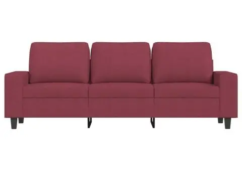 Canapea cu 3 locuri, roșu vin, 180 cm, material textil - 3/5