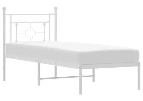 Cadru de pat metalic cu tăblie, alb, 80x200 cm - 2/5