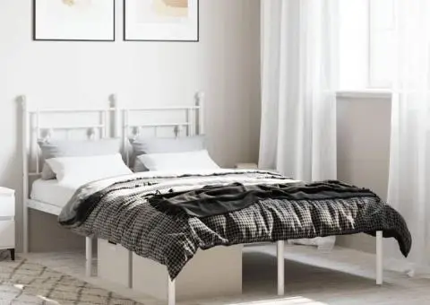 Cadru de pat metalic cu tăblie, alb, 120x190 cm - 1/5
