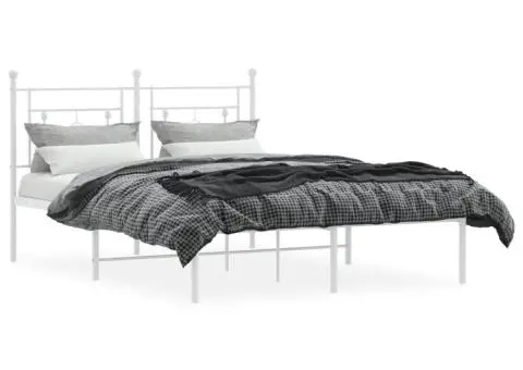 Cadru de pat metalic cu tăblie, alb, 135x190 cm - 3/5