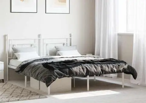 Cadru de pat metalic cu tăblie, alb, 160x200 cm - 1/5